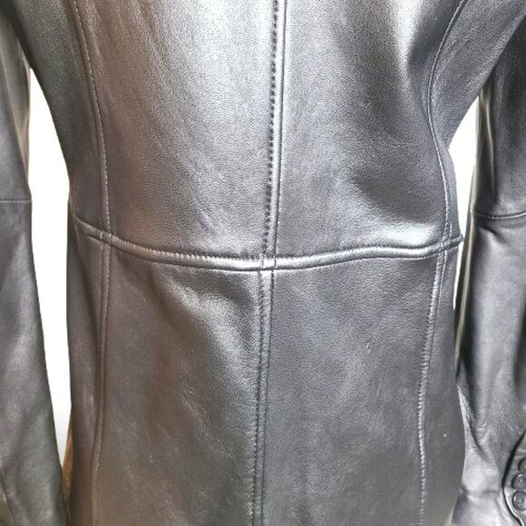 Kenneth Cole Reaction Black 100% Leather Coat – Size M – Tailored Long Jacket - Picture 8 of 11